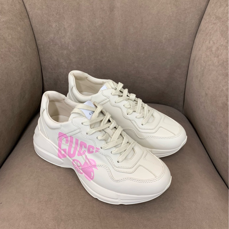 A415X0352GUCCI古驰 Rhyton 皮革 水果印花 防滑耐磨透气 低帮 老爹鞋 女款 粉-2