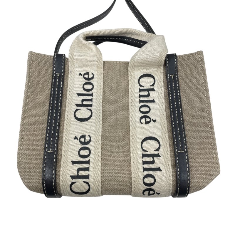 CHLOE 克蘿伊 WOODY MINI 迷你托特包 帆布 米色/深藍色-1