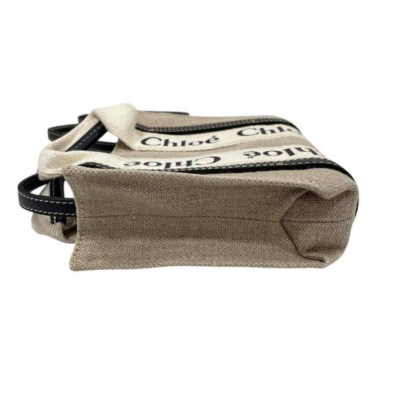 CHLOE 克蘿伊 WOODY MINI 迷你托特包 帆布 米色/深藍色-3