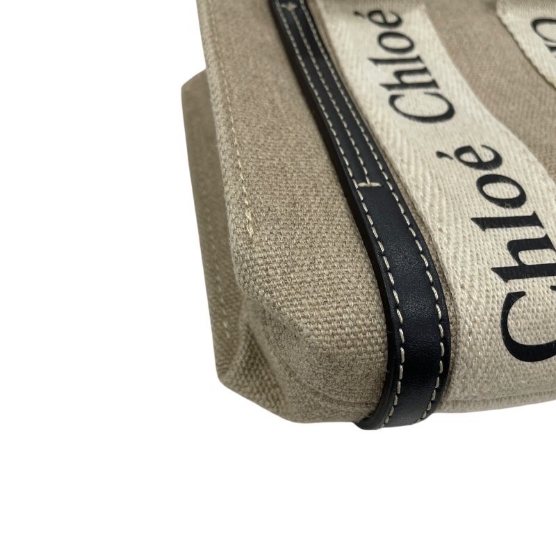 CHLOE 克蘿伊 WOODY MINI 迷你托特包 帆布 米色/深藍色-8