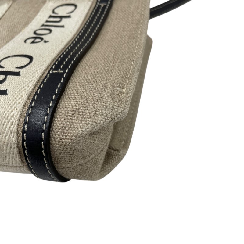 CHLOE 克蘿伊 WOODY MINI 迷你托特包 帆布 米色/深藍色-9