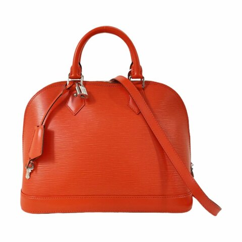 LOUIS VUITTONALMA 小號橙色EPI牛皮水波紋貝殼包單肩包手提包 銀色五金 可拆卸肩帶 9.8新