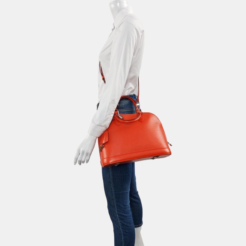 LOUIS VUITTONALMA 小號橙色EPI牛皮水波紋貝殼包單肩包手提包 銀色五金 可拆卸肩帶 9.8新-1