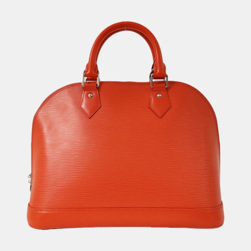 LOUIS VUITTONALMA 小號橙色EPI牛皮水波紋貝殼包單肩包手提包 銀色五金 可拆卸肩帶 9.8新-4