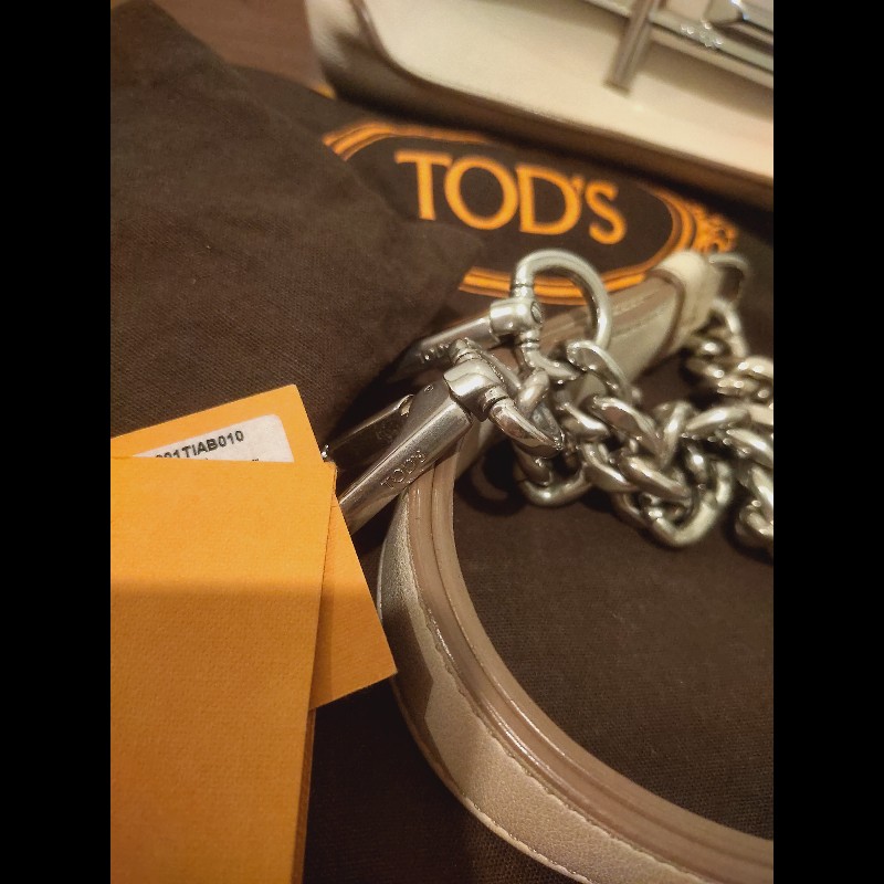 ✦ TOD’S Double T 奶油白 翻蓋手提/肩背 銀釦 鍊帶兩用包-1
