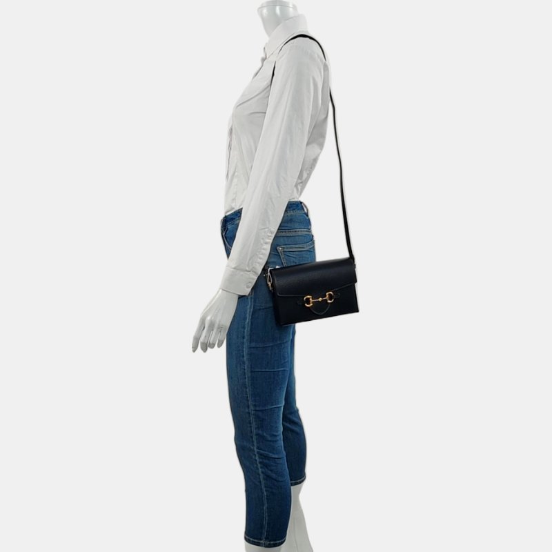 GUCCI Thiara黑色牛皮馬銜扣單肩包斜挎包 金色五金 可拆卸肩帶 配件齊全 9.8新-1