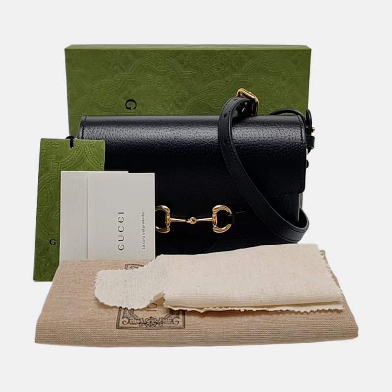 GUCCI Thiara黑色牛皮馬銜扣單肩包斜挎包 金色五金 可拆卸肩帶 配件齊全 9.8新-7