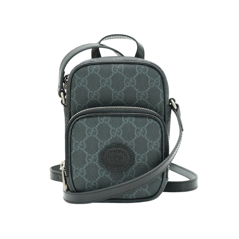 Gucci Interlocking G 標誌迷你拉鍊二用包(672952-黑)-0