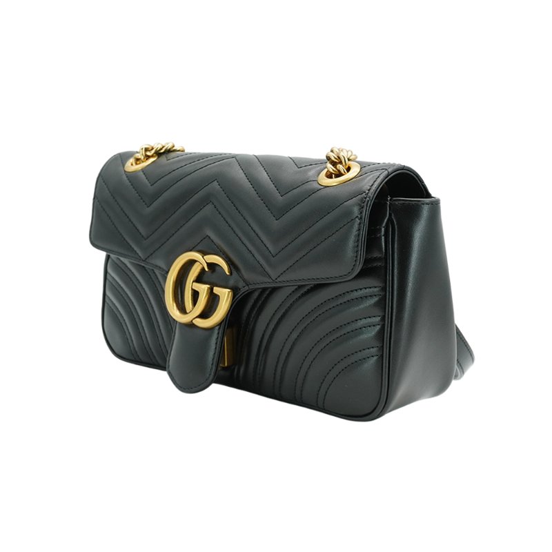 Gucci 展示品 Marmont 仿舊金雙G皮革斜背/肩背包-26cm(443497-黑)-1