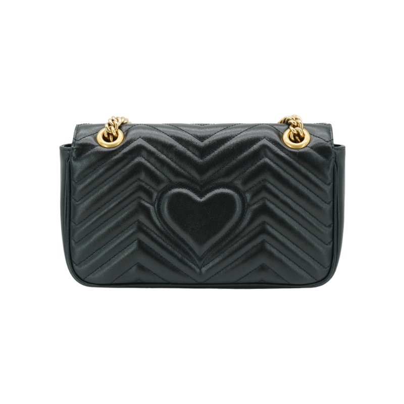 Gucci 展示品 Marmont 仿舊金雙G皮革斜背/肩背包-26cm(443497-黑)-2