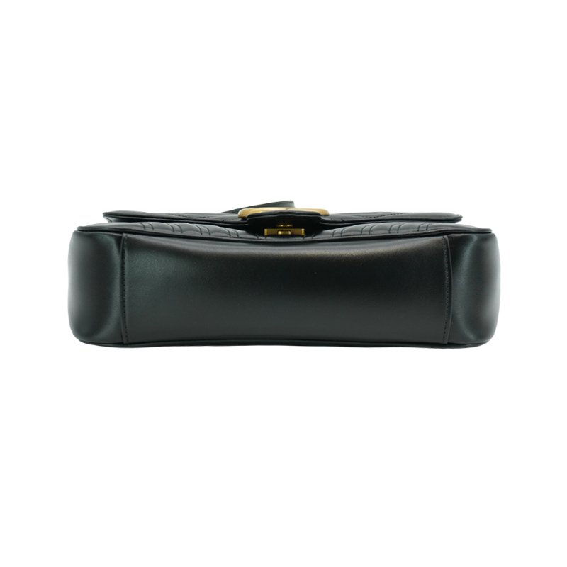 Gucci 展示品 Marmont 仿舊金雙G皮革斜背/肩背包-26cm(443497-黑)-3