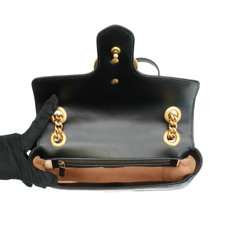 Gucci 展示品 Marmont 仿舊金雙G皮革斜背/肩背包-26cm(443497-黑)-4