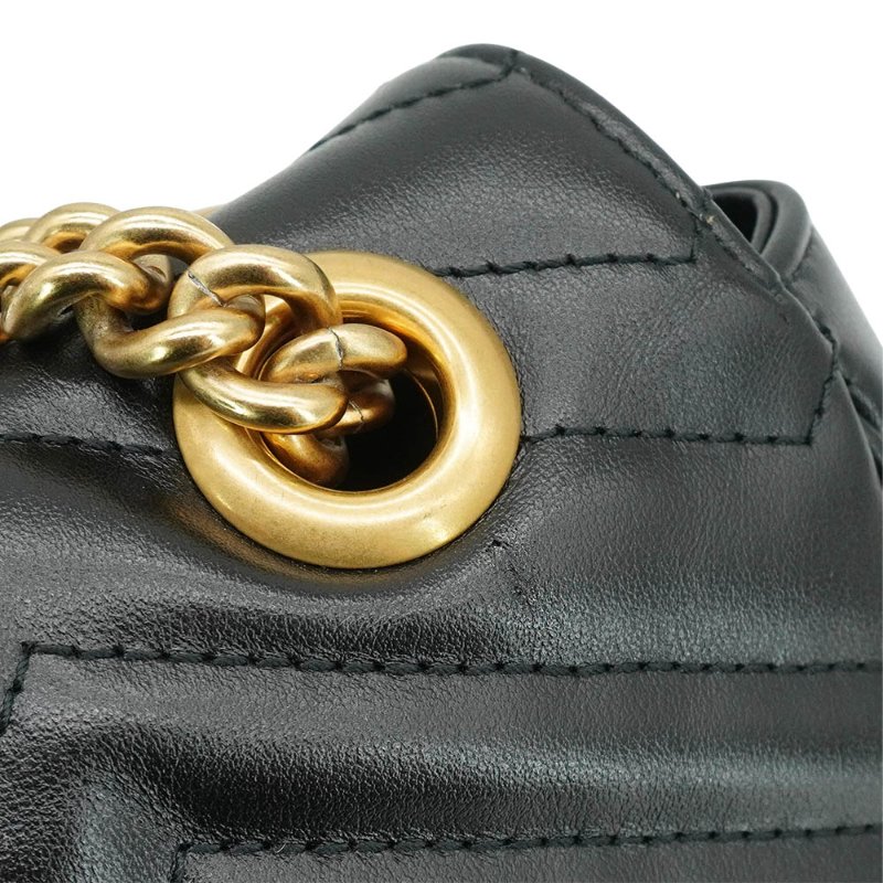 Gucci 展示品 Marmont 仿舊金雙G皮革斜背/肩背包-26cm(443497-黑)-7