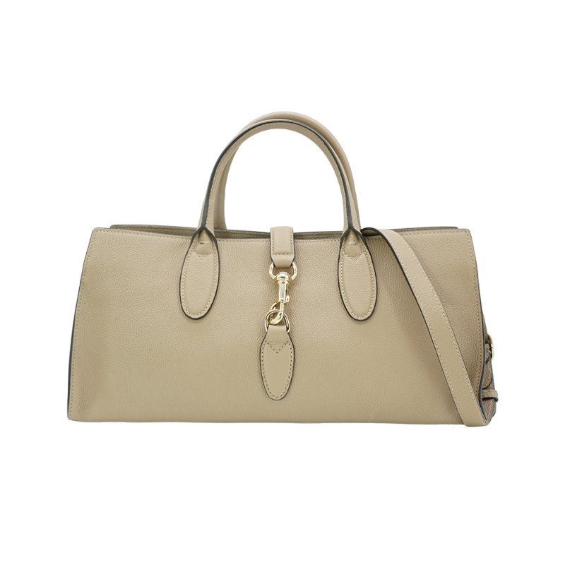 Gucci 展示品 Hook Closure 粒面皮革中號二用肩背包(795282-米)-0