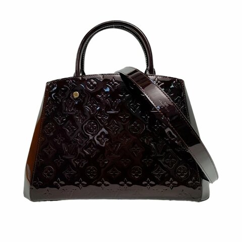 LOUIS VUITTON MONTAIGNE中號酒紅色漆皮壓紋蒙田包單肩包 金色五金 可拆卸肩帶 配件齊全