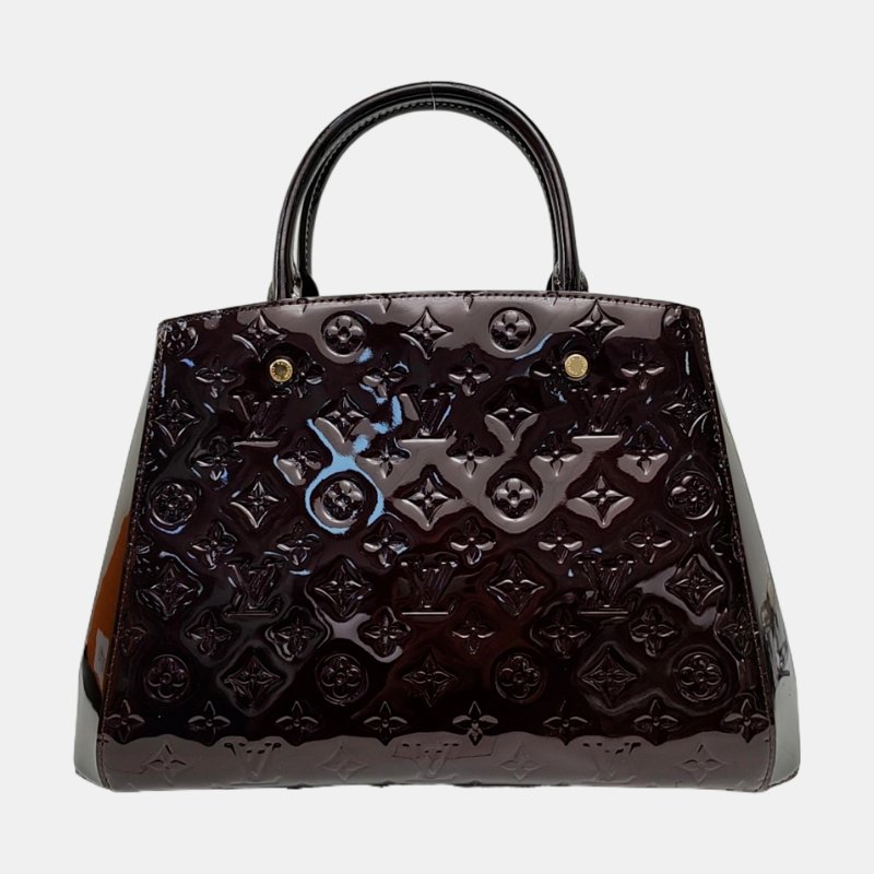 LOUIS VUITTON MONTAIGNE中號酒紅色漆皮壓紋蒙田包單肩包 金色五金 可拆卸肩帶 配件齊全-4