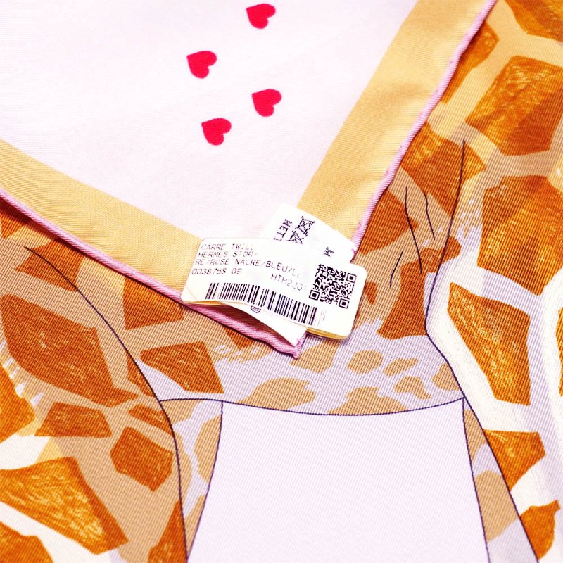 Hermes 愛馬仕故事圖驣絲巾/方巾-90cm(粉/藍/香檳金)-2