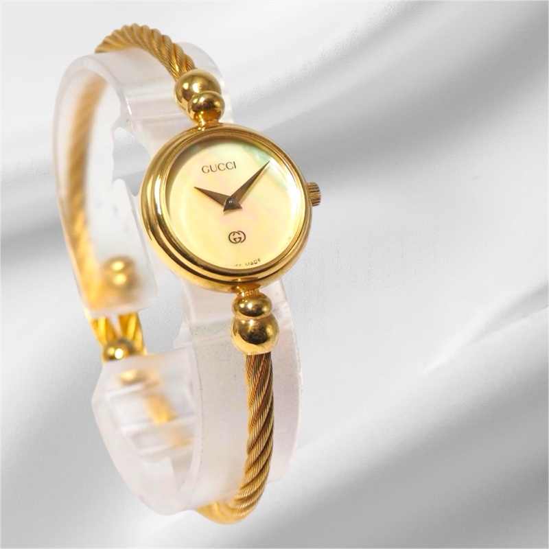 🌷Gucci 白母貝麻花手環金錶 ｜經典花紋✦fufu style 精品✦ 氣質款｜手錶.古董手錶-9