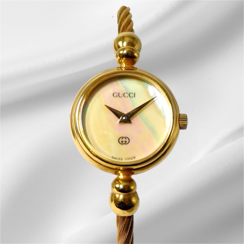 🌷Gucci 白母貝麻花手環金錶 ｜經典花紋✦fufu style 精品✦ 氣質款｜手錶.古董手錶-10