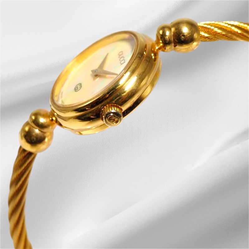 🌷Gucci 白母貝麻花手環金錶 ｜經典花紋✦fufu style 精品✦ 氣質款｜手錶.古董手錶-11