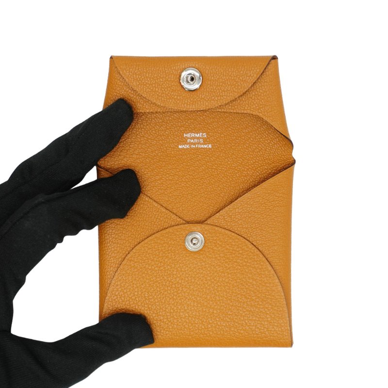 Hermes Bastia Chevre 山羊皮方型暗釦零錢包(駝色)-4