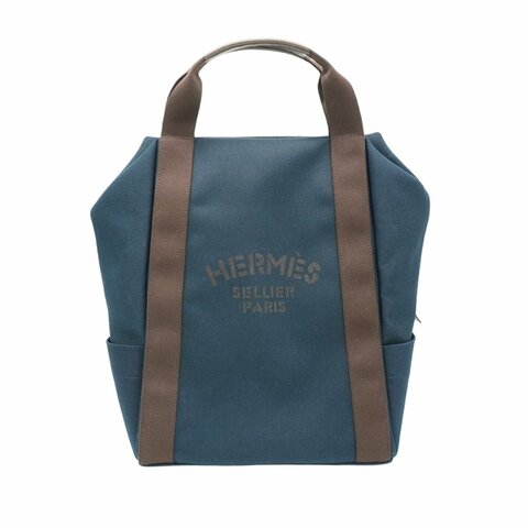 Hermes Groom 圖紋印花帆布後背包(海軍藍/火橘色)