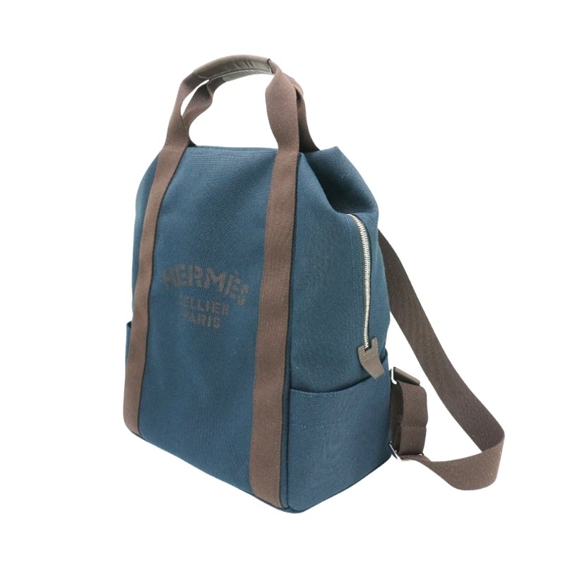 Hermes Groom 圖紋印花帆布後背包(海軍藍/火橘色)-1