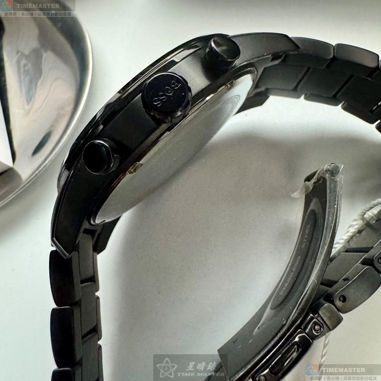 BOSS手錶,編號HB1513785,44mm黑圓形精鋼錶殼,黑色三眼, 中三針顯示錶面,深黑色精鋼錶帶款-4