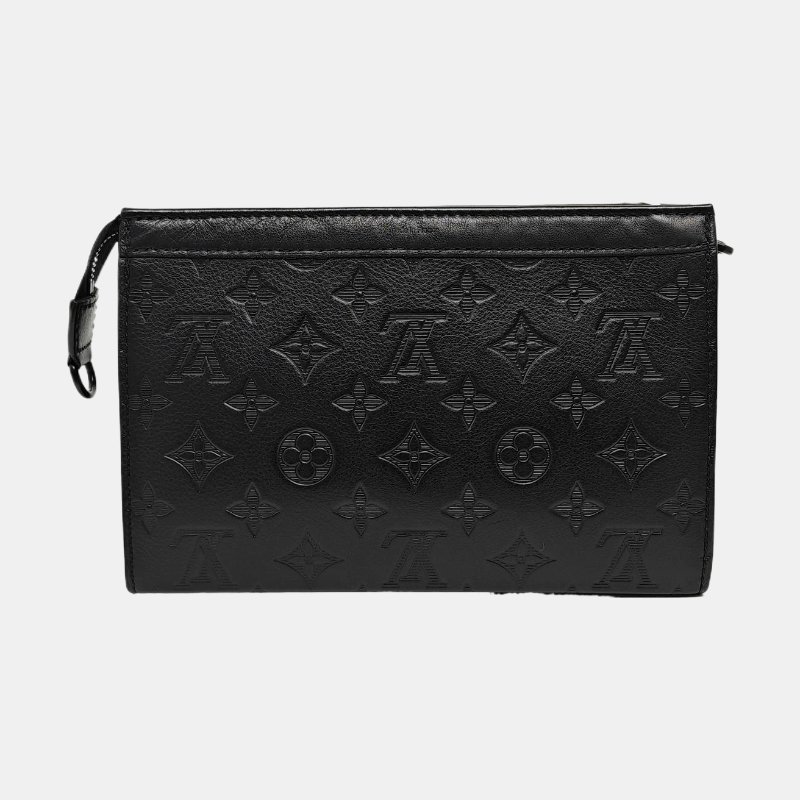 LOUIS VUITTONTRIANGLE黑色牛皮老花壓紋郵差包單肩包手提包斜挎包黑色五金子袋可拆卸肩帶配件齊全9.8新 晶片款-4