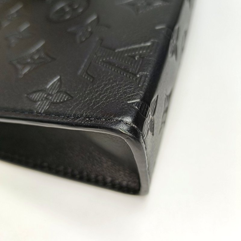 LOUIS VUITTONTRIANGLE黑色牛皮老花壓紋郵差包單肩包手提包斜挎包黑色五金子袋可拆卸肩帶配件齊全9.8新 晶片款-8