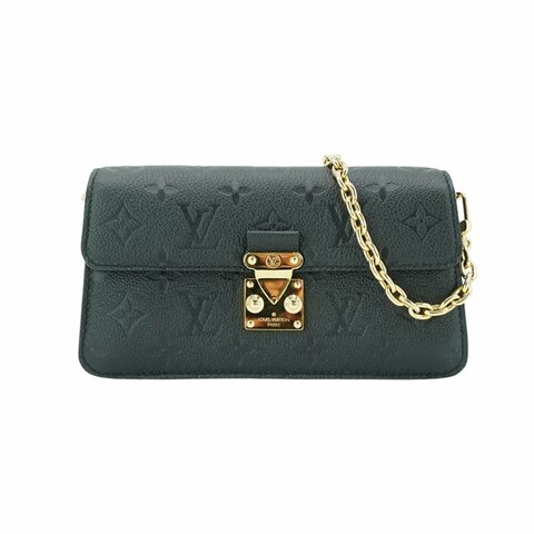 Louis Vuitton 展示品 粒面壓花牛皮釦式鏈帶斜背包(M82637-黑)