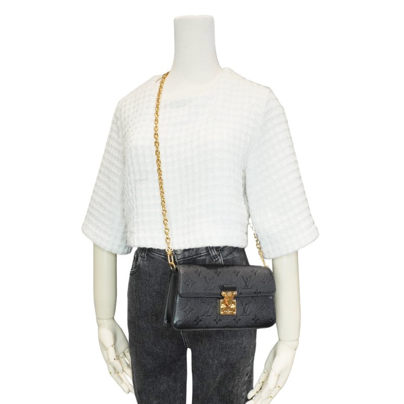 Louis Vuitton 展示品 粒面壓花牛皮釦式鏈帶斜背包(M82637-黑)-5