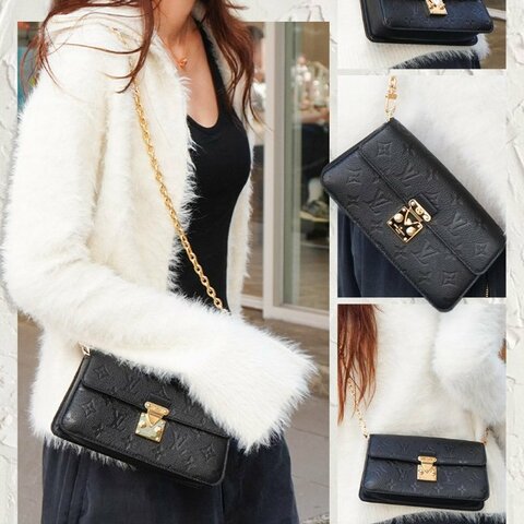 Louis Vuitton 展示品 粒面壓花牛皮釦式鏈帶斜背包(M82637-黑)