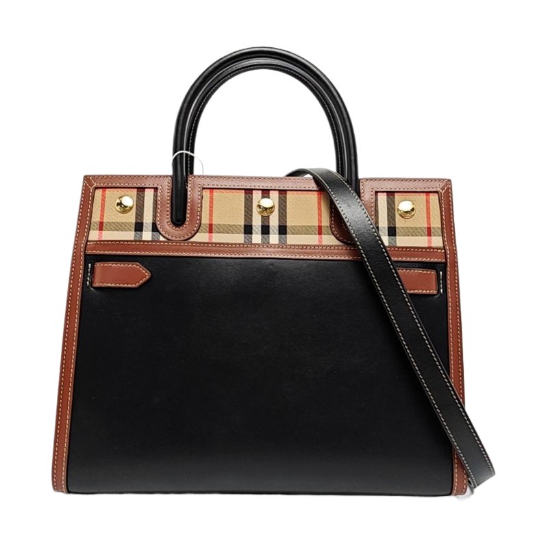 BURBERRY Title 小號黑色牛皮鉚釘單肩包金色五金 可拆卸肩帶 9.8新-0
