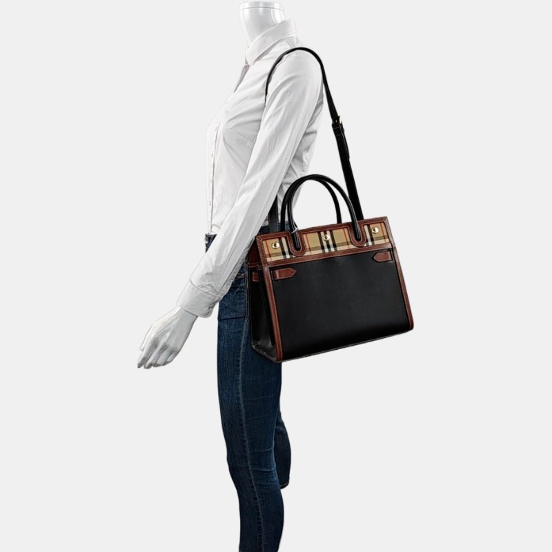 BURBERRY Title 小號黑色牛皮鉚釘單肩包金色五金 可拆卸肩帶 9.8新-1