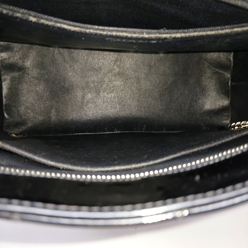 CHANEL MEDALLION黑色漆皮菱格紋希爾頓手提包單肩包 金色五金 中古款-6