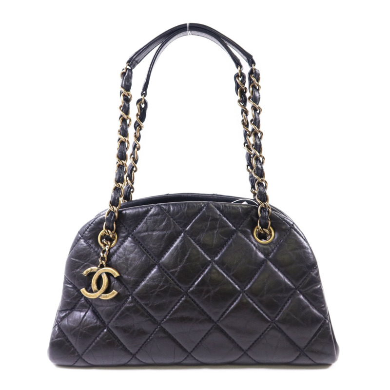 CHANEL 牛皮皮革Chain Shoulder金扣鏈帶肩背袋-0