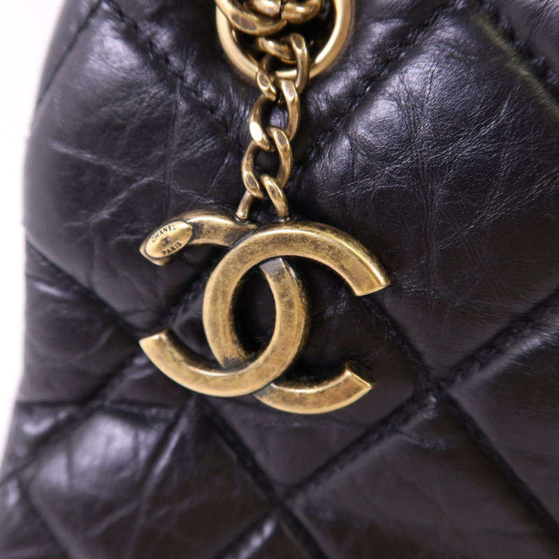 CHANEL 牛皮皮革Chain Shoulder金扣鏈帶肩背袋-9
