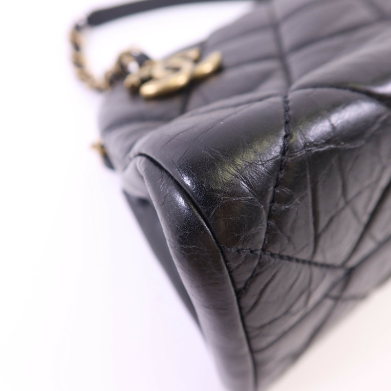 CHANEL 牛皮皮革Chain Shoulder金扣鏈帶肩背袋-11