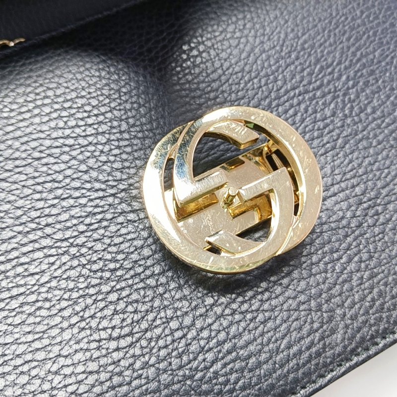 GUCCI Interlocking G小號黑色牛皮單肩包斜挎包 金色五金 9.8新-7