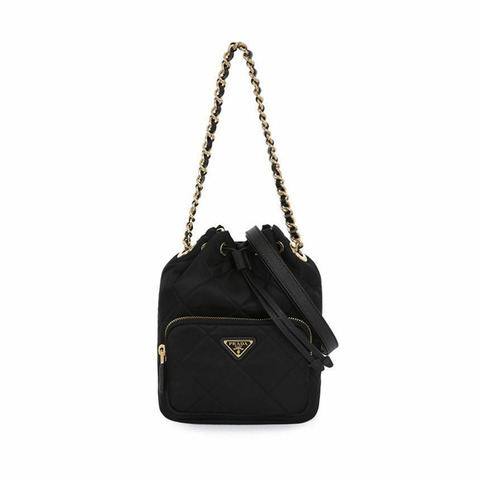 PRADA Duet 尼龍鏈條黑色水桶包 1BH038 2AOS F0002
