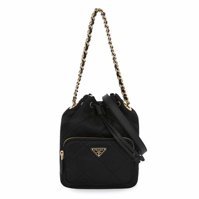 PRADA Duet 尼龍鏈條黑色水桶包 1BH038 2AOS F0002-1