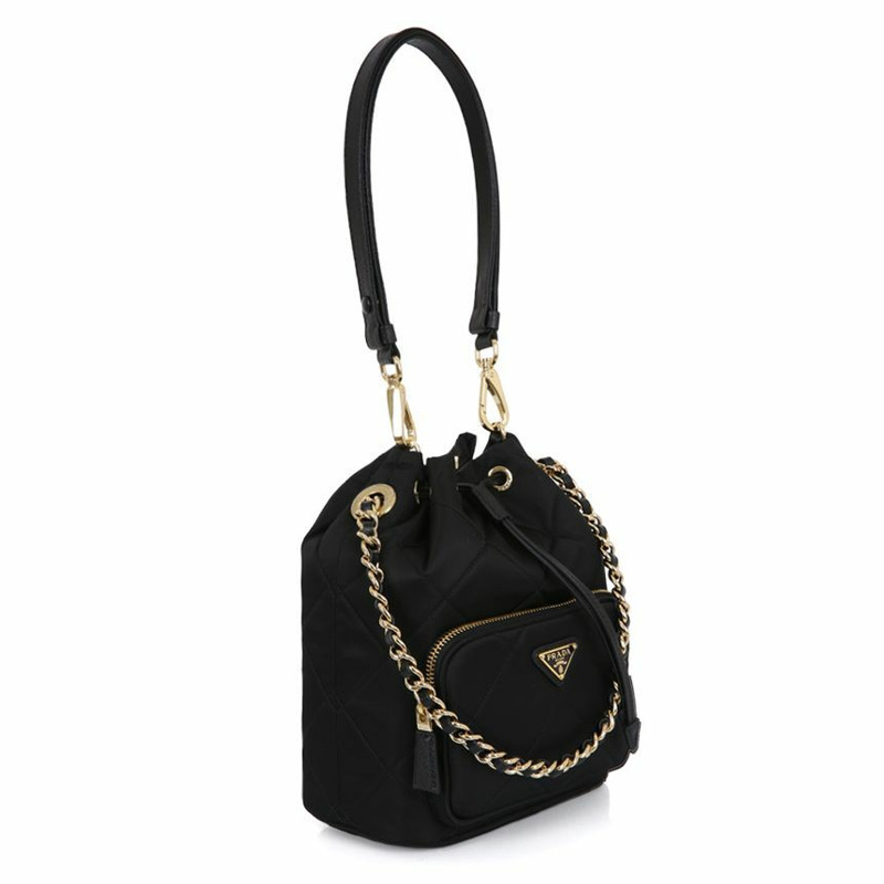 PRADA Duet 尼龍鏈條黑色水桶包 1BH038 2AOS F0002-2