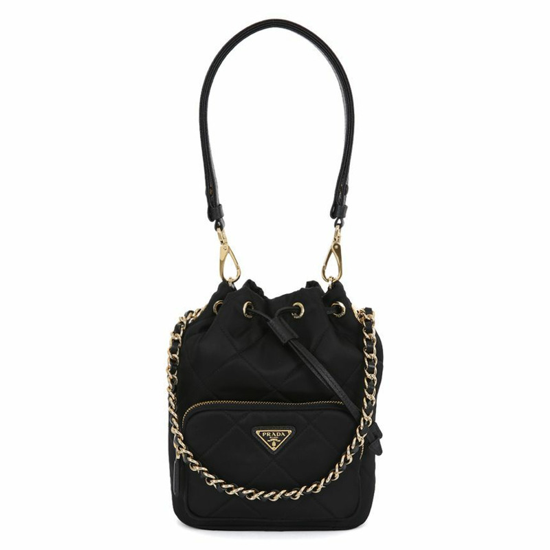 PRADA Duet 尼龍鏈條黑色水桶包 1BH038 2AOS F0002-4