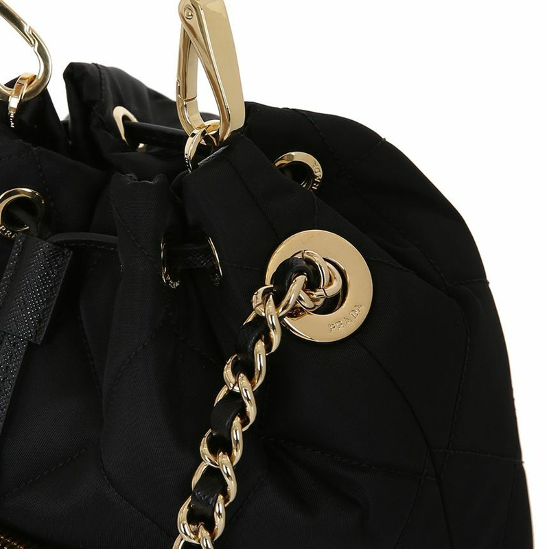 PRADA Duet 尼龍鏈條黑色水桶包 1BH038 2AOS F0002-7