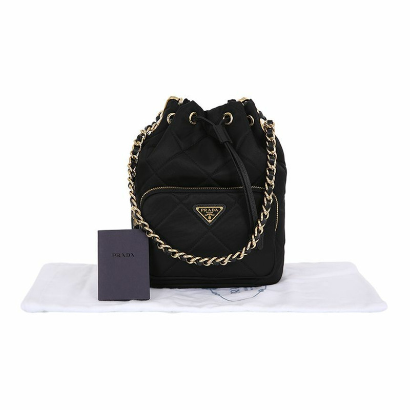 PRADA Duet 尼龍鏈條黑色水桶包 1BH038 2AOS F0002-10