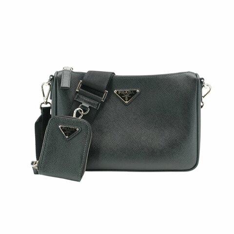 Prada Saffiano皮革拉鍊肩背二用包(2VH113-黑)