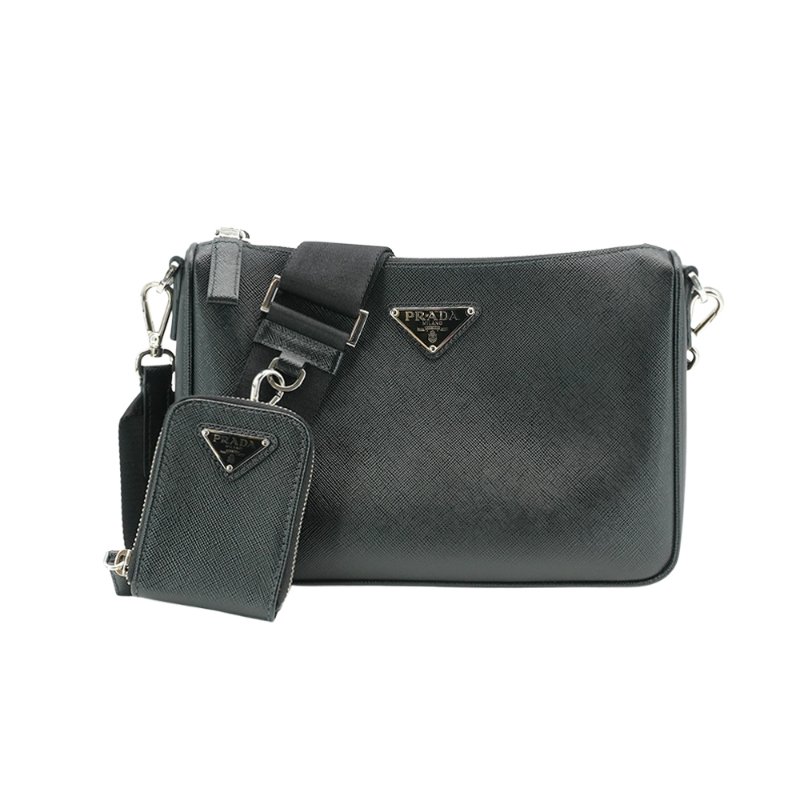 Prada Saffiano皮革拉鍊肩背二用包(2VH113-黑)-0