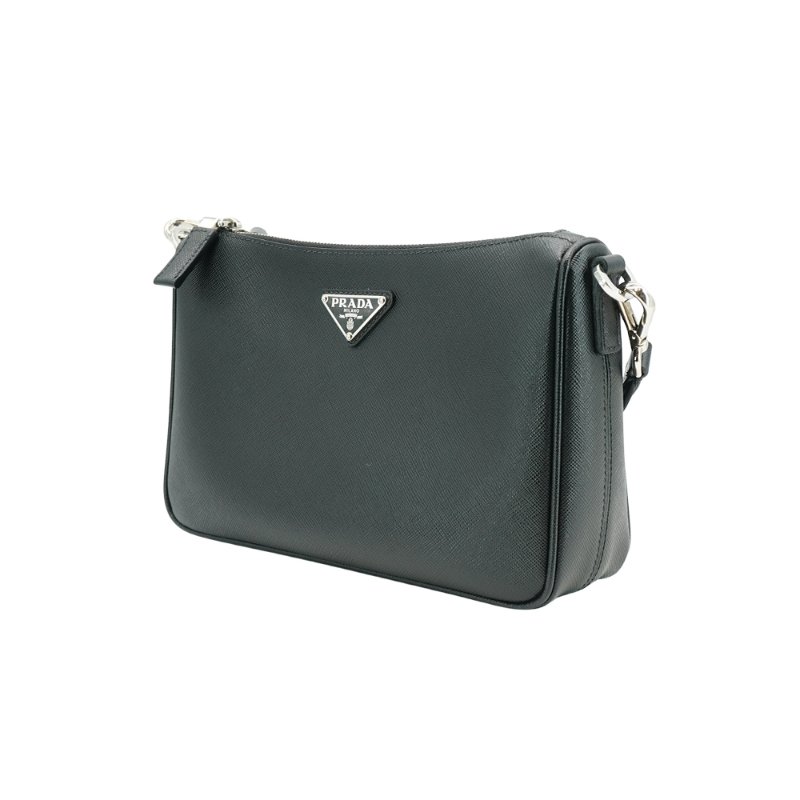 Prada Saffiano皮革拉鍊肩背二用包(2VH113-黑)-1