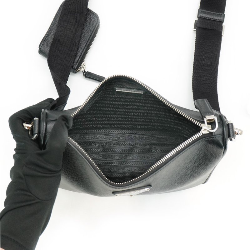 Prada Saffiano皮革拉鍊肩背二用包(2VH113-黑)-4